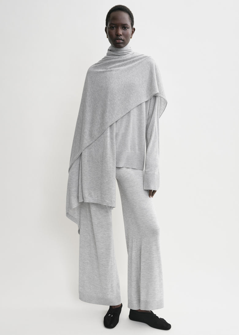 Crew-neck silk cashmere knit grey melange