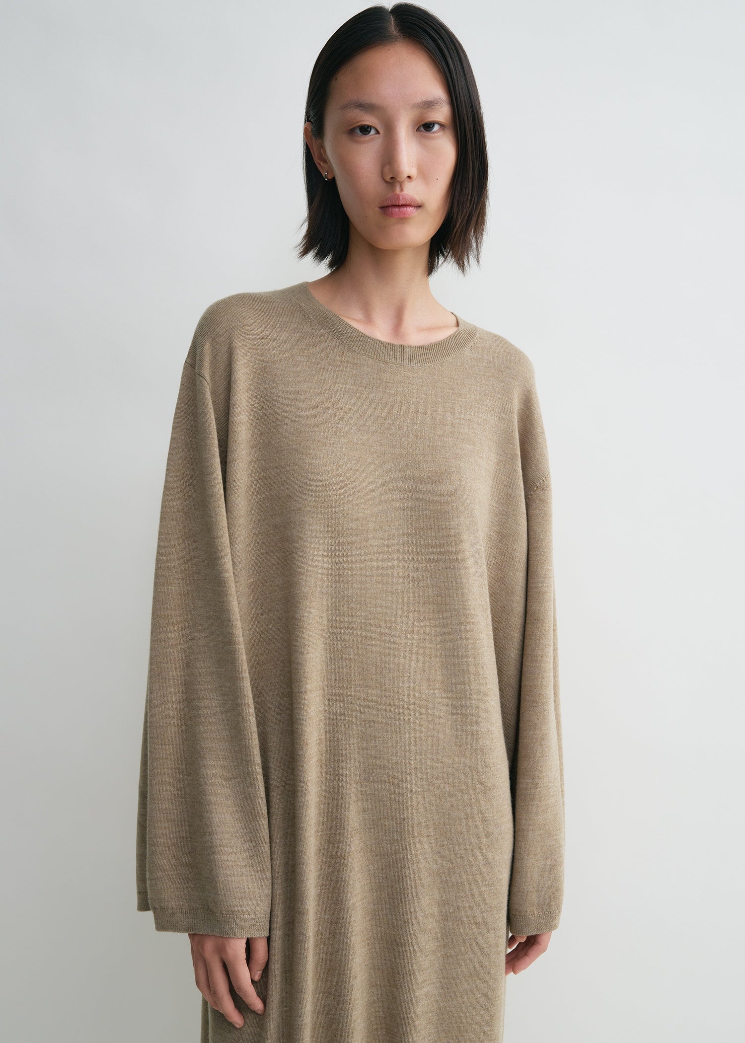 Crew-neck merino dress soft camel