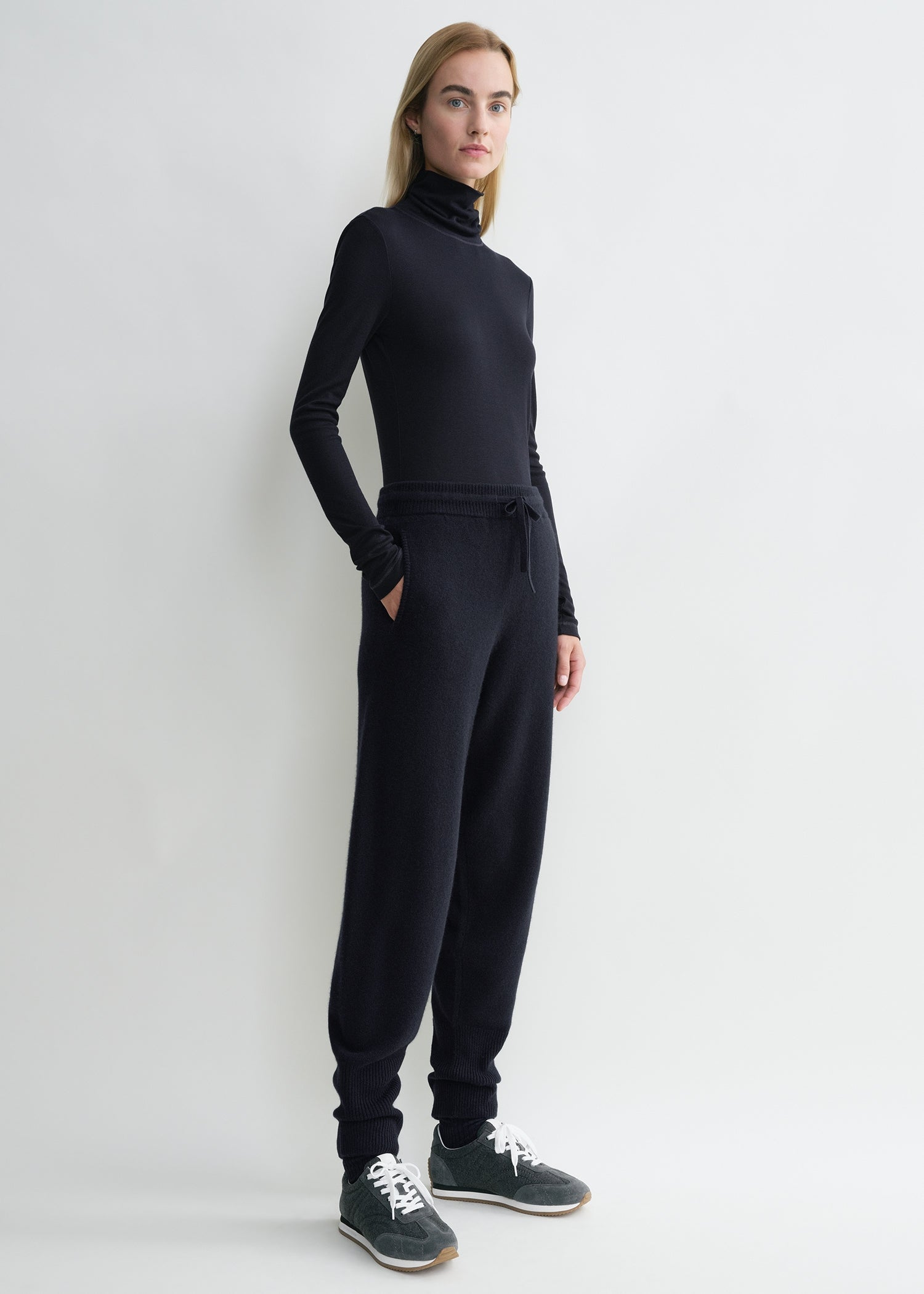 High-neck rib top navy