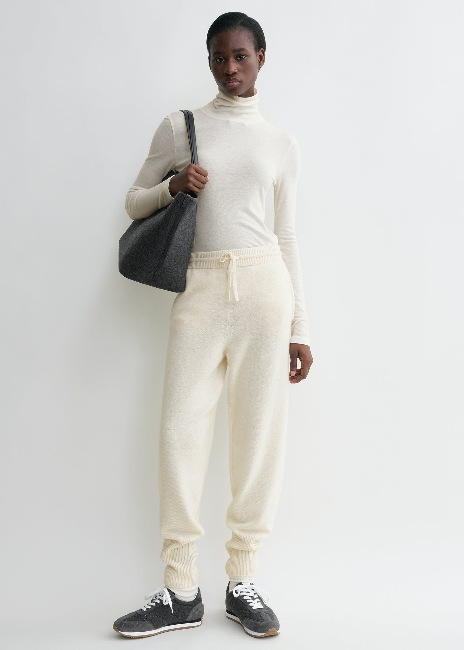 Drawstring cashmere sweatpants winter white