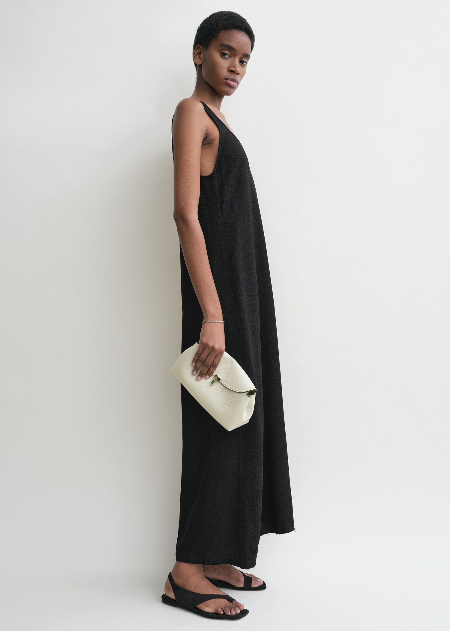 T-Lock grained-leather clutch milk