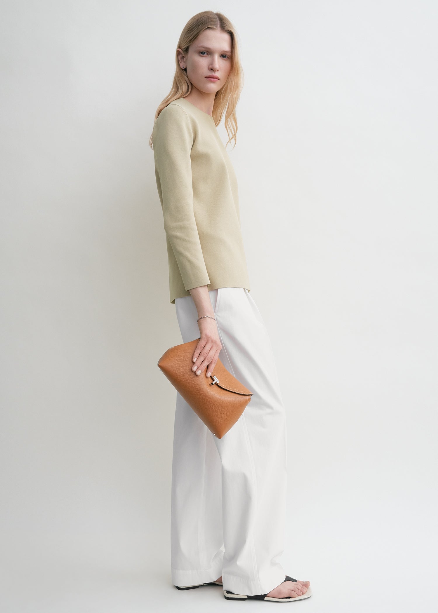 T-Lock grained-leather clutch tan