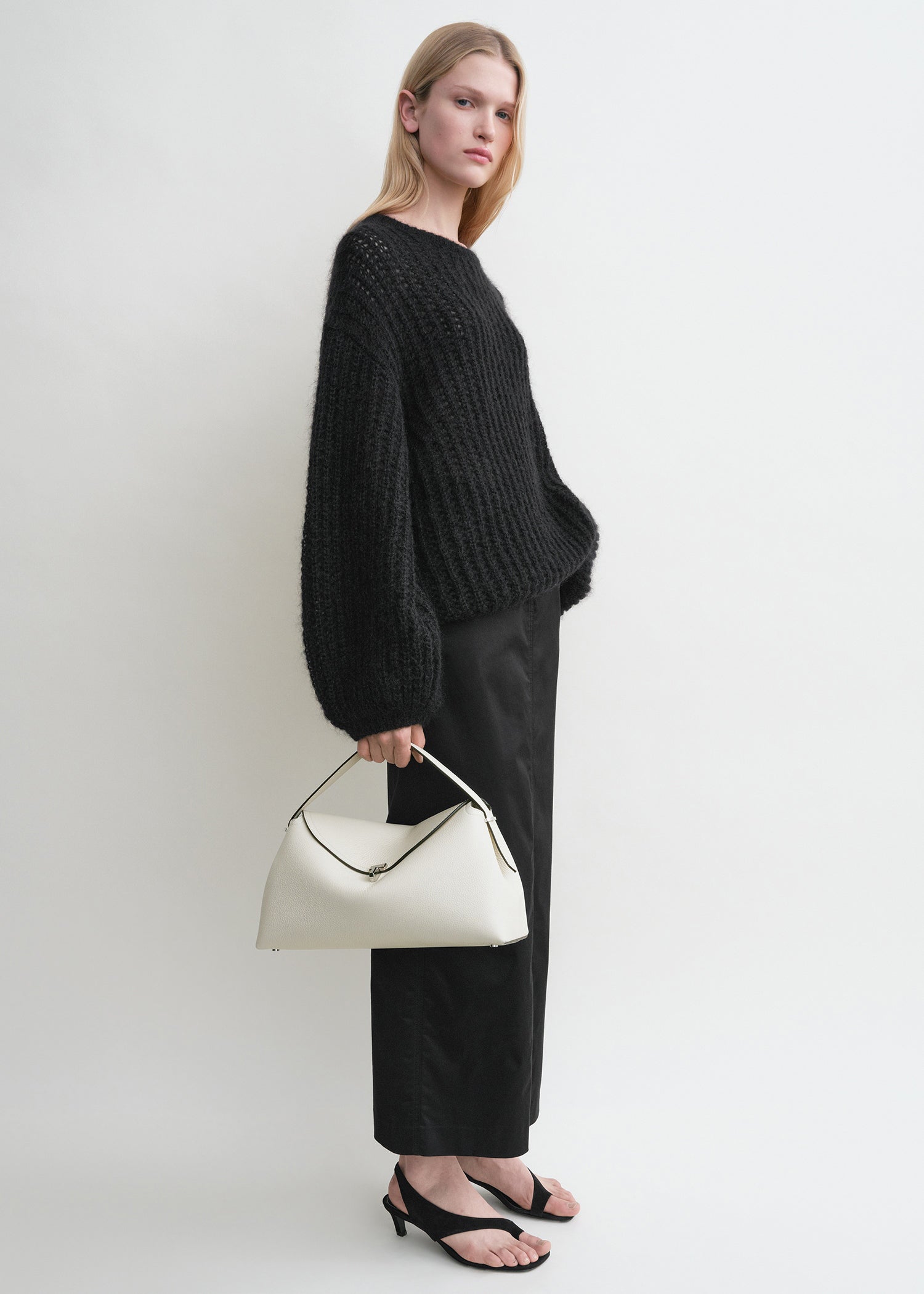 T-Lock grained-leather top handle milk