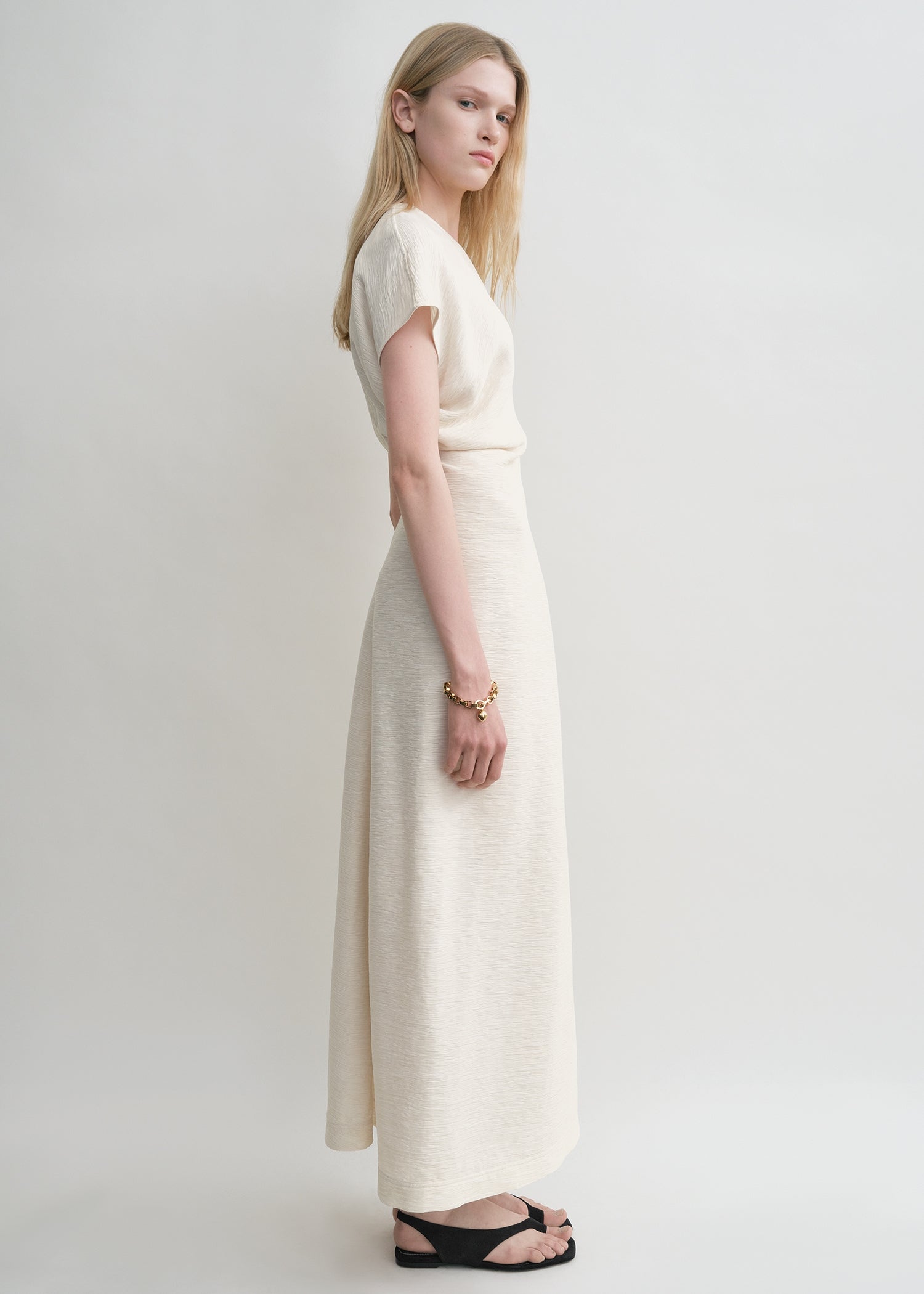 Slouch waist crinkled dress cream