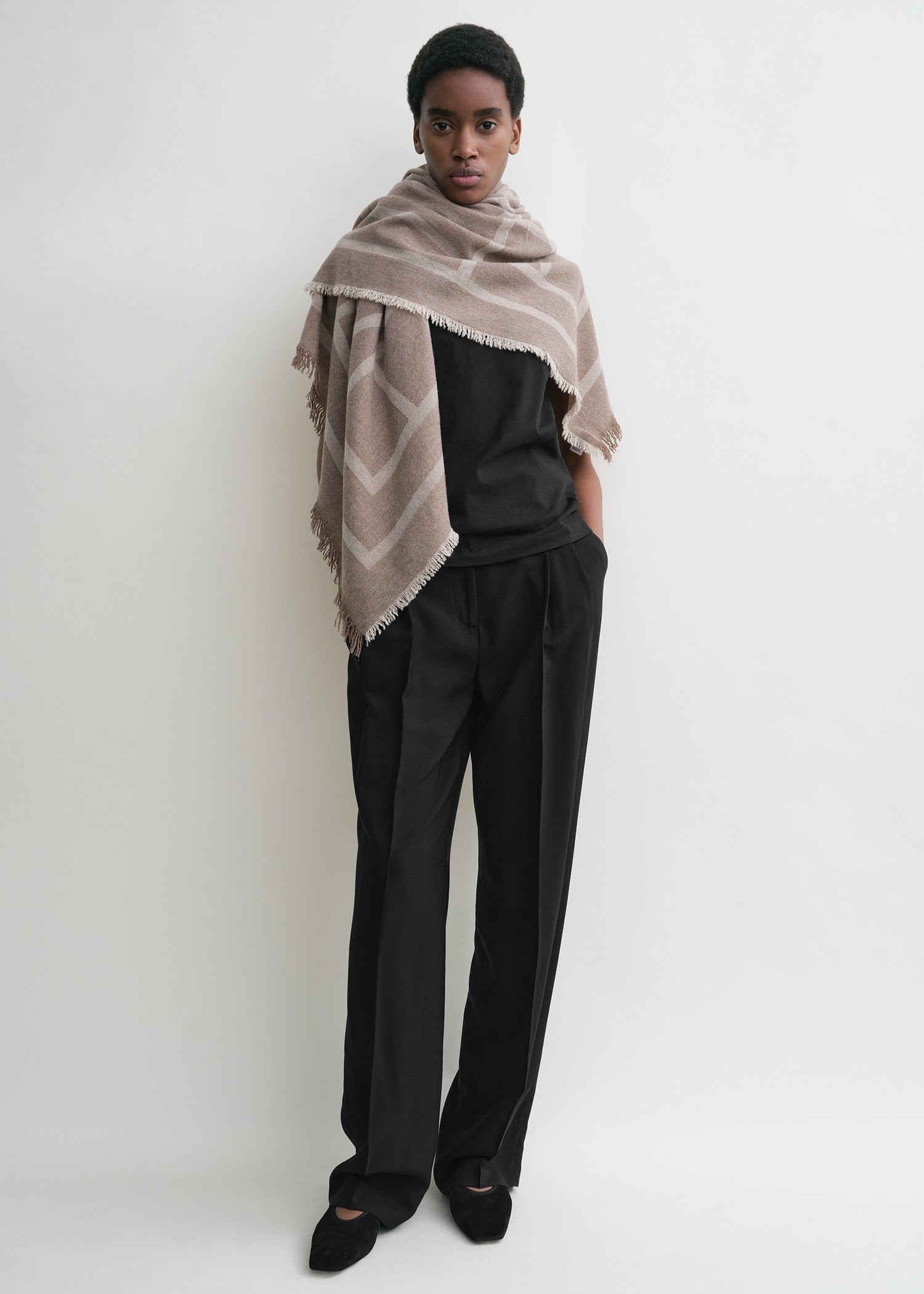 Monogram wool cashmere scarf tobacco