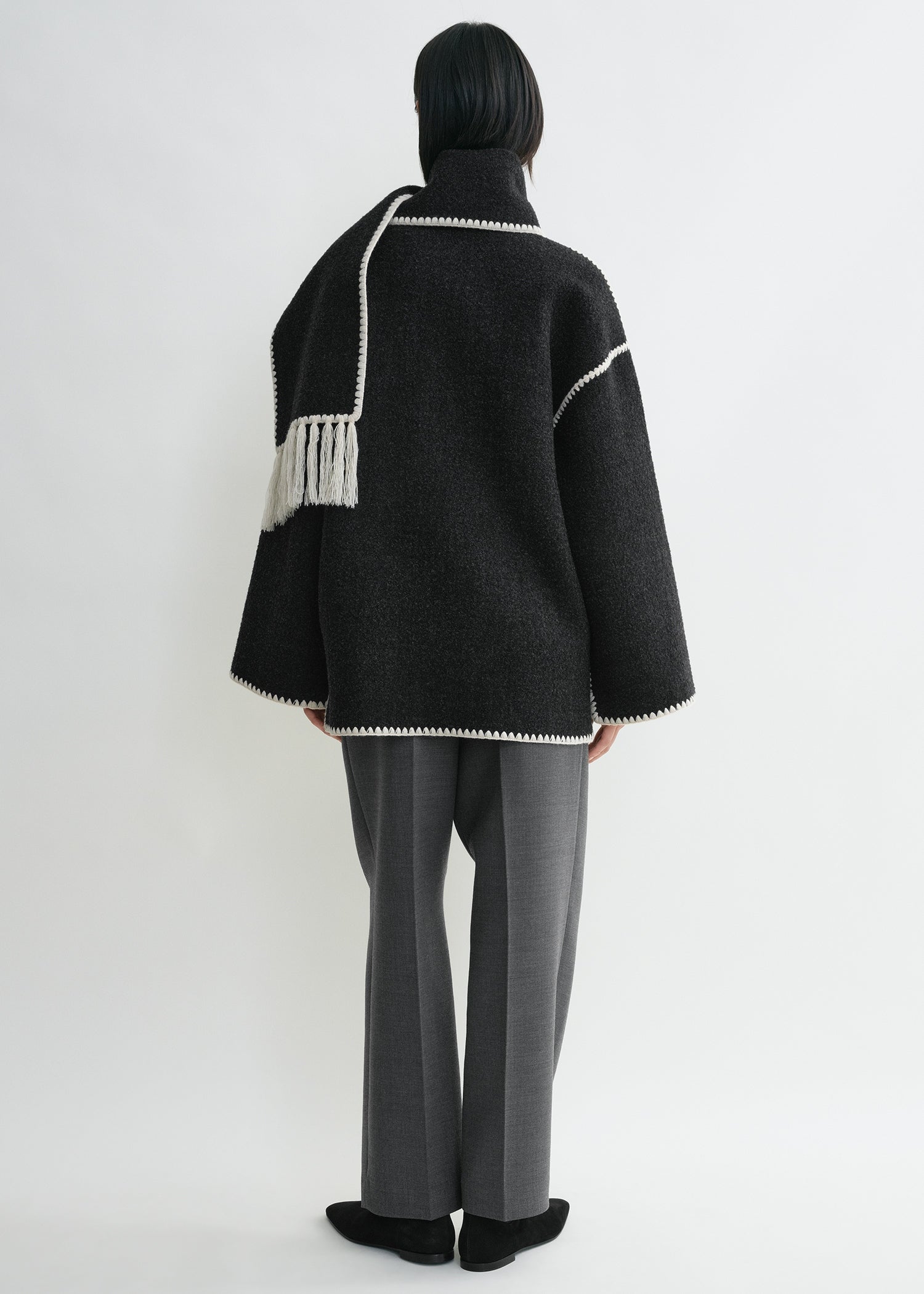 Embroidered scarf jacket dark grey mélange