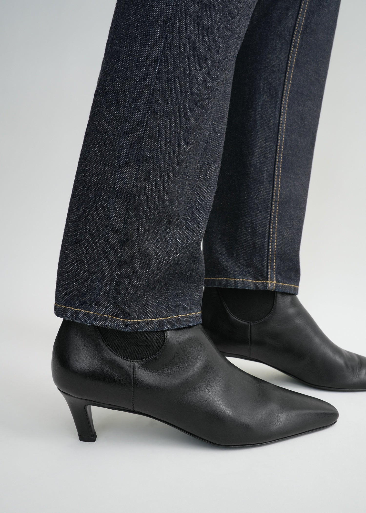 Leather mid heel ankle boots hot sale