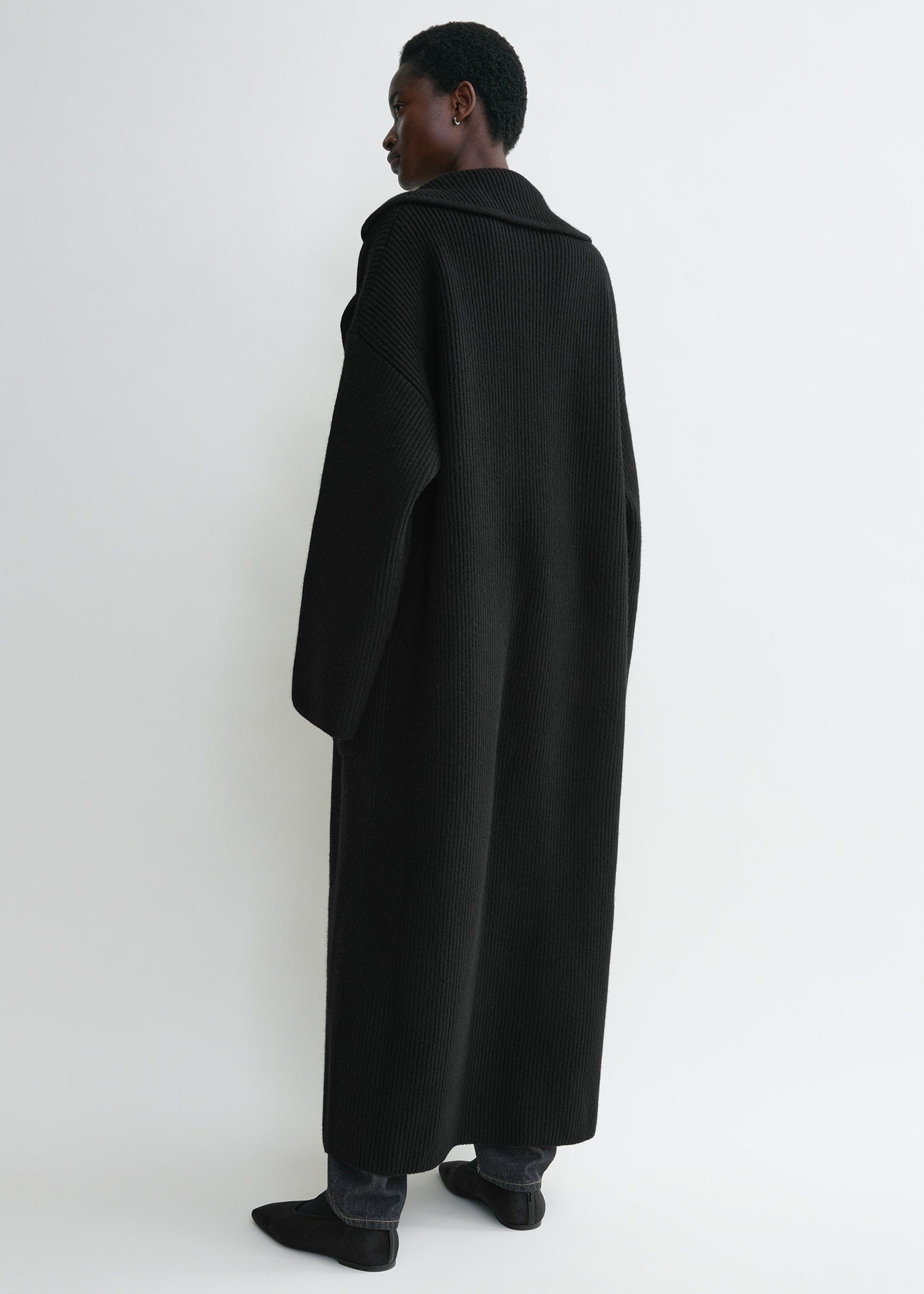 Rib-knit cardi coat black