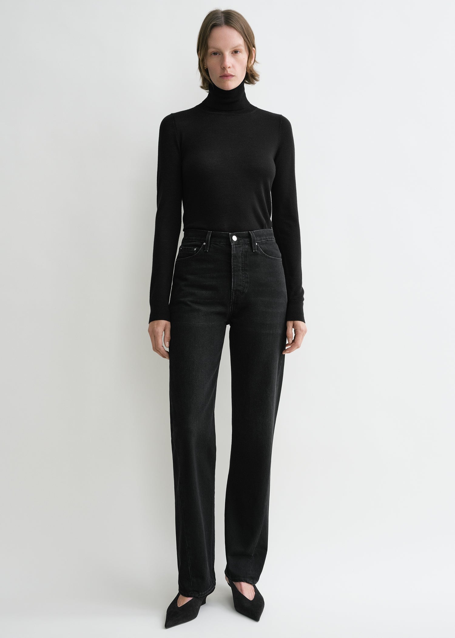 Twisted seam denim full length faded black – TOTEME