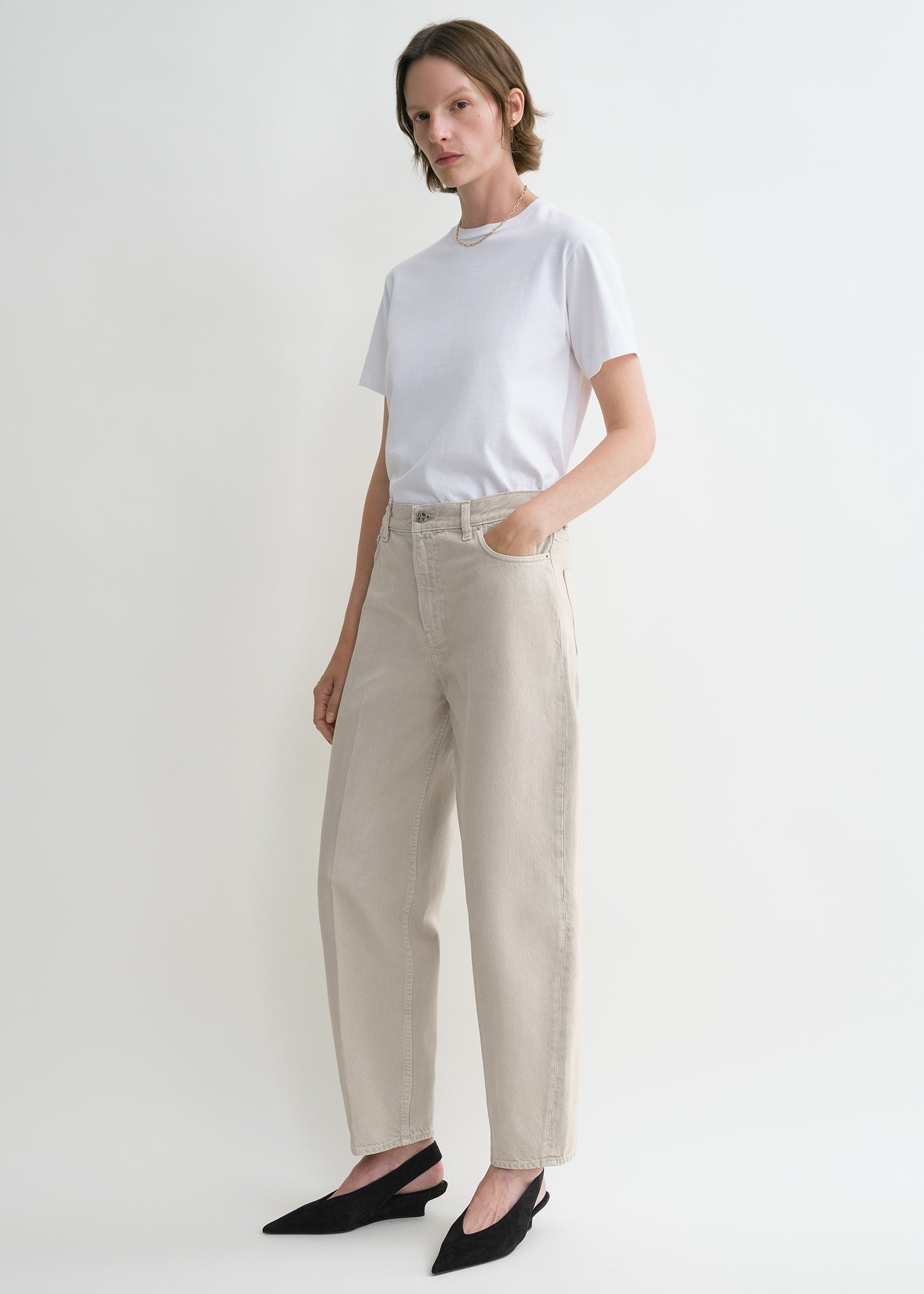 Wide tapered leg denim smoke grey