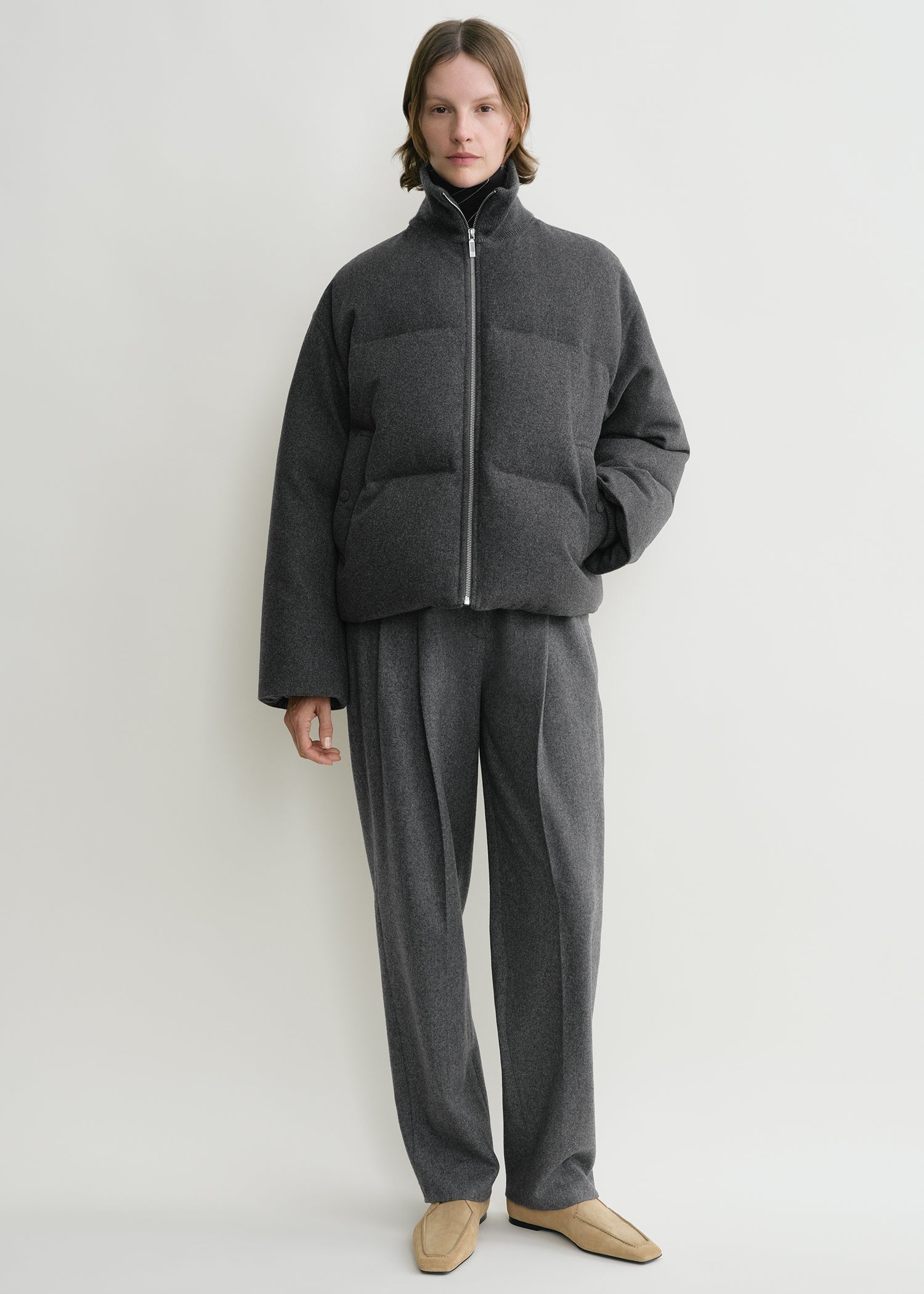Flannel puffer jacket grey melange