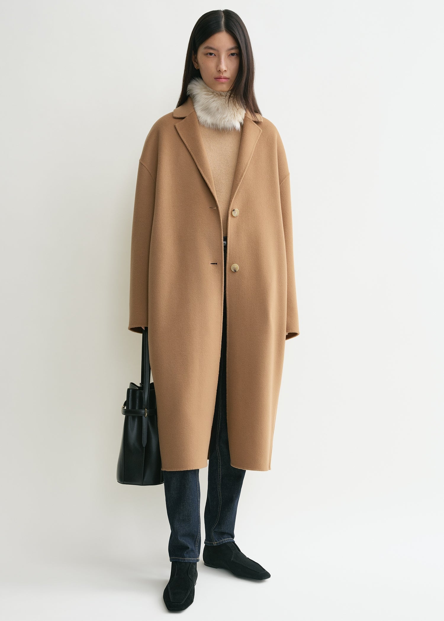 Double cocoon coat camel