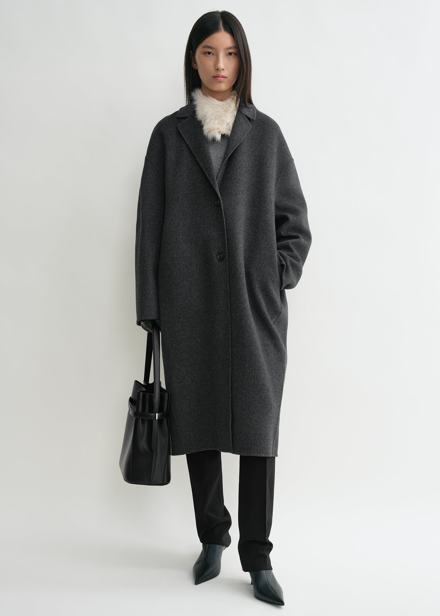 Double cocoon coat charcoal melange