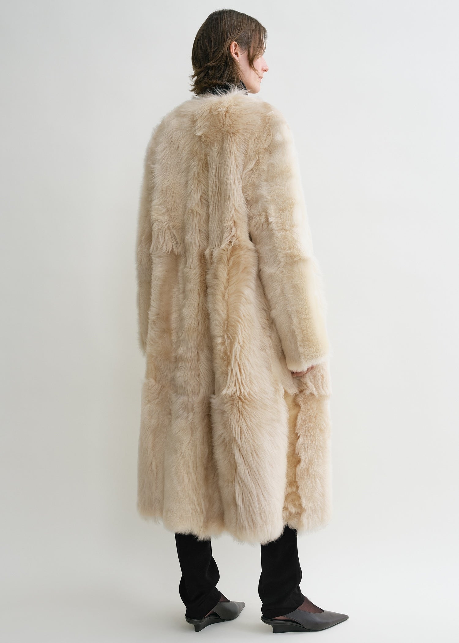 Floor length shearling coat top