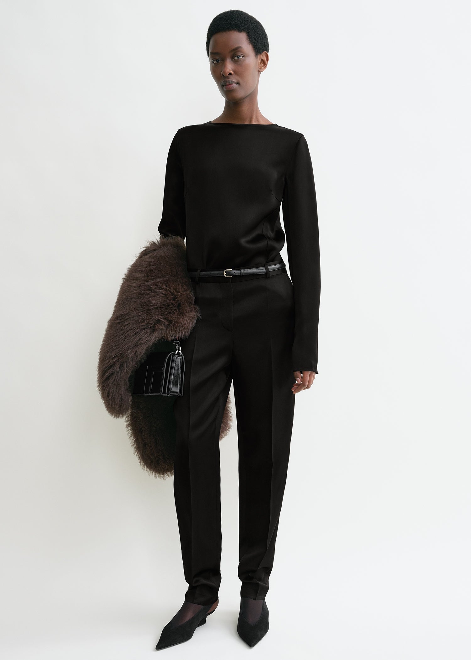 Long sleeve satin top black