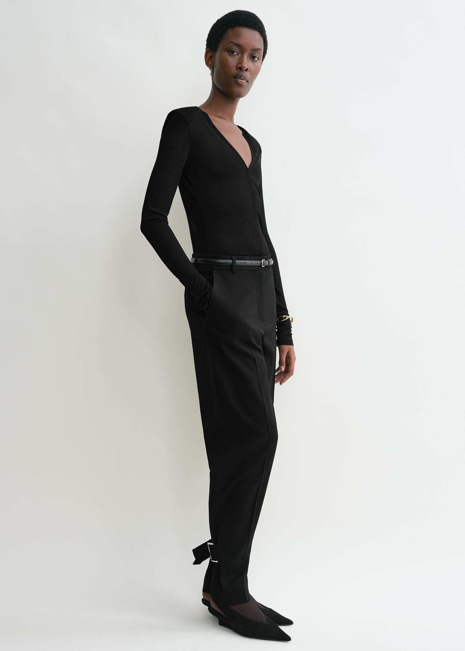 Deep V neck top black