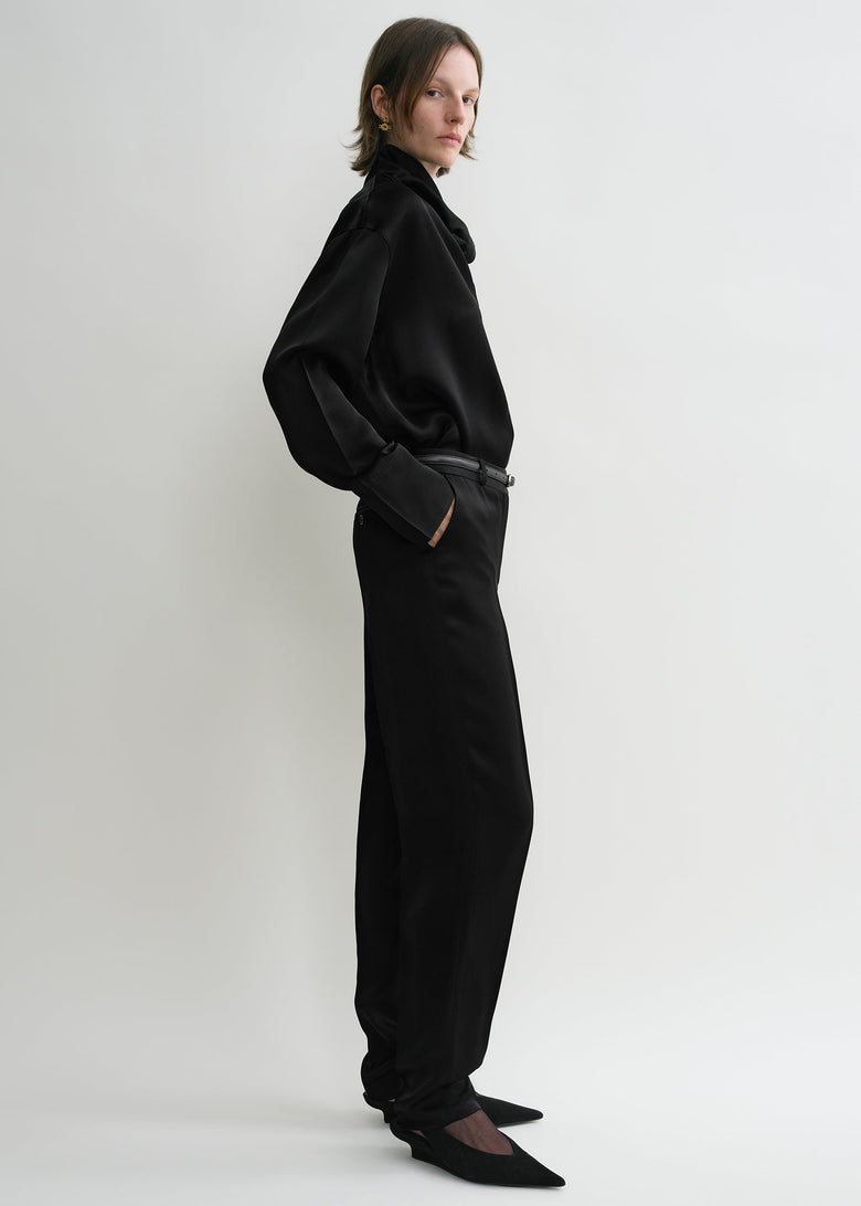 Low-waist satin trousers black