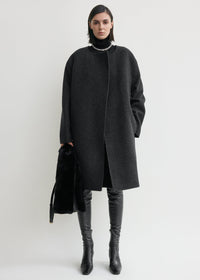 Collarless felt coat charcoal