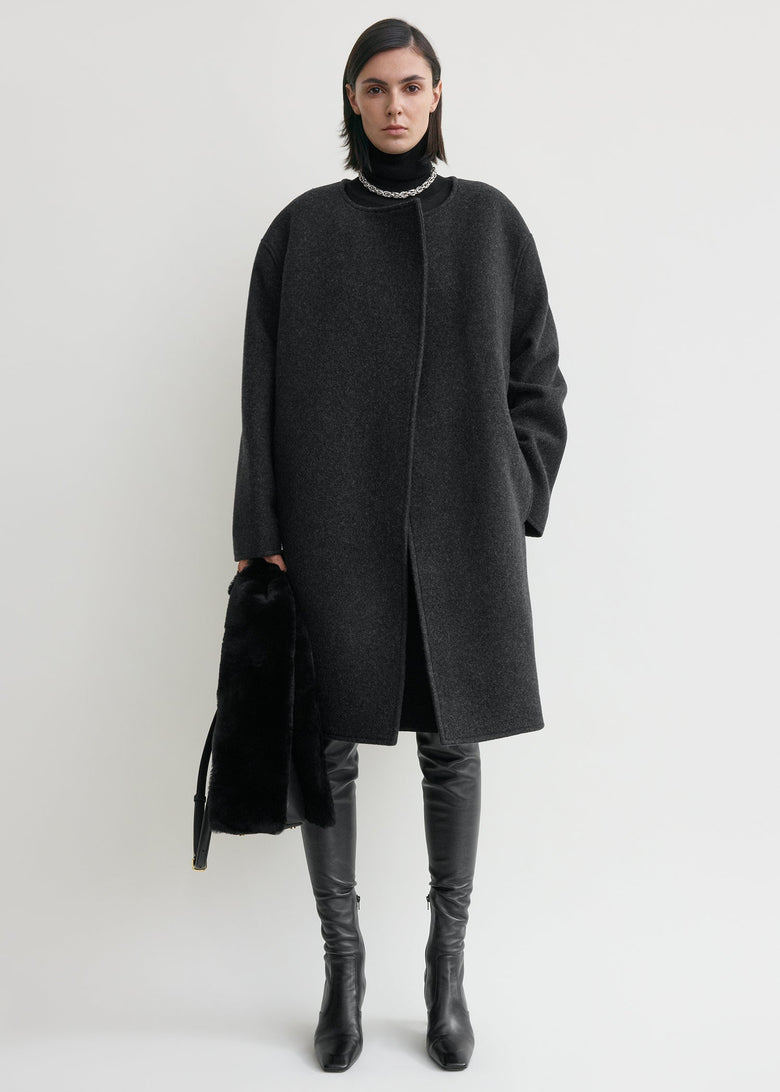 Collarless felt coat charcoal