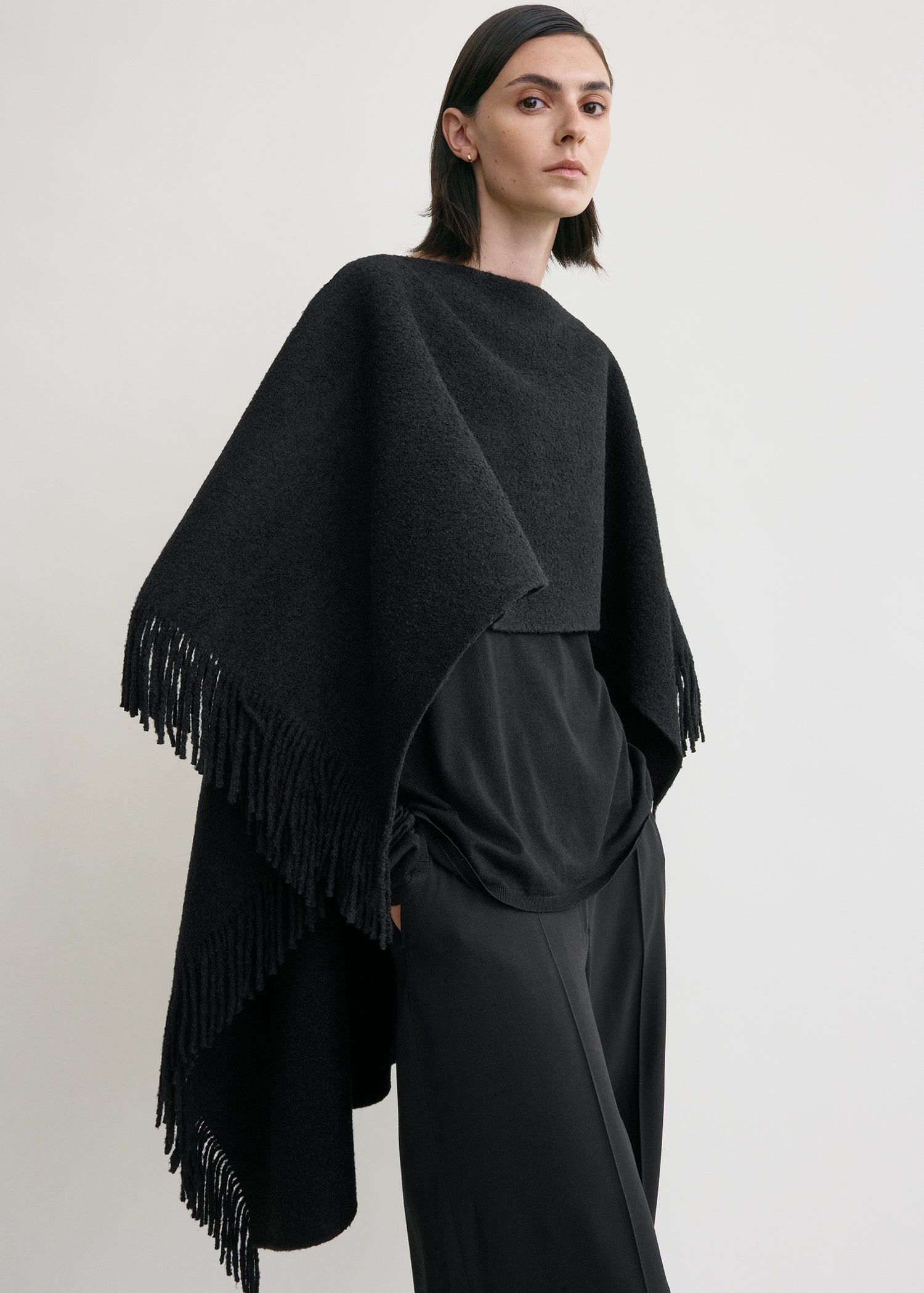 Fringed poncho black