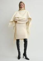 Fringed poncho winter white