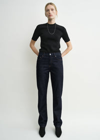 Low straight denim rinsed blue