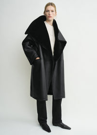 Shearling wrap coat black petite
