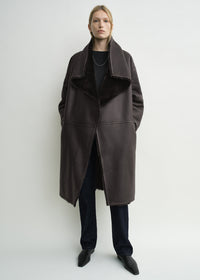 Shearling wrap coat dark brown petite