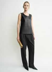 Scoop-neck leather top black