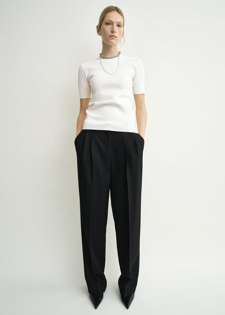 Double-pleat tailored trousers black petite
