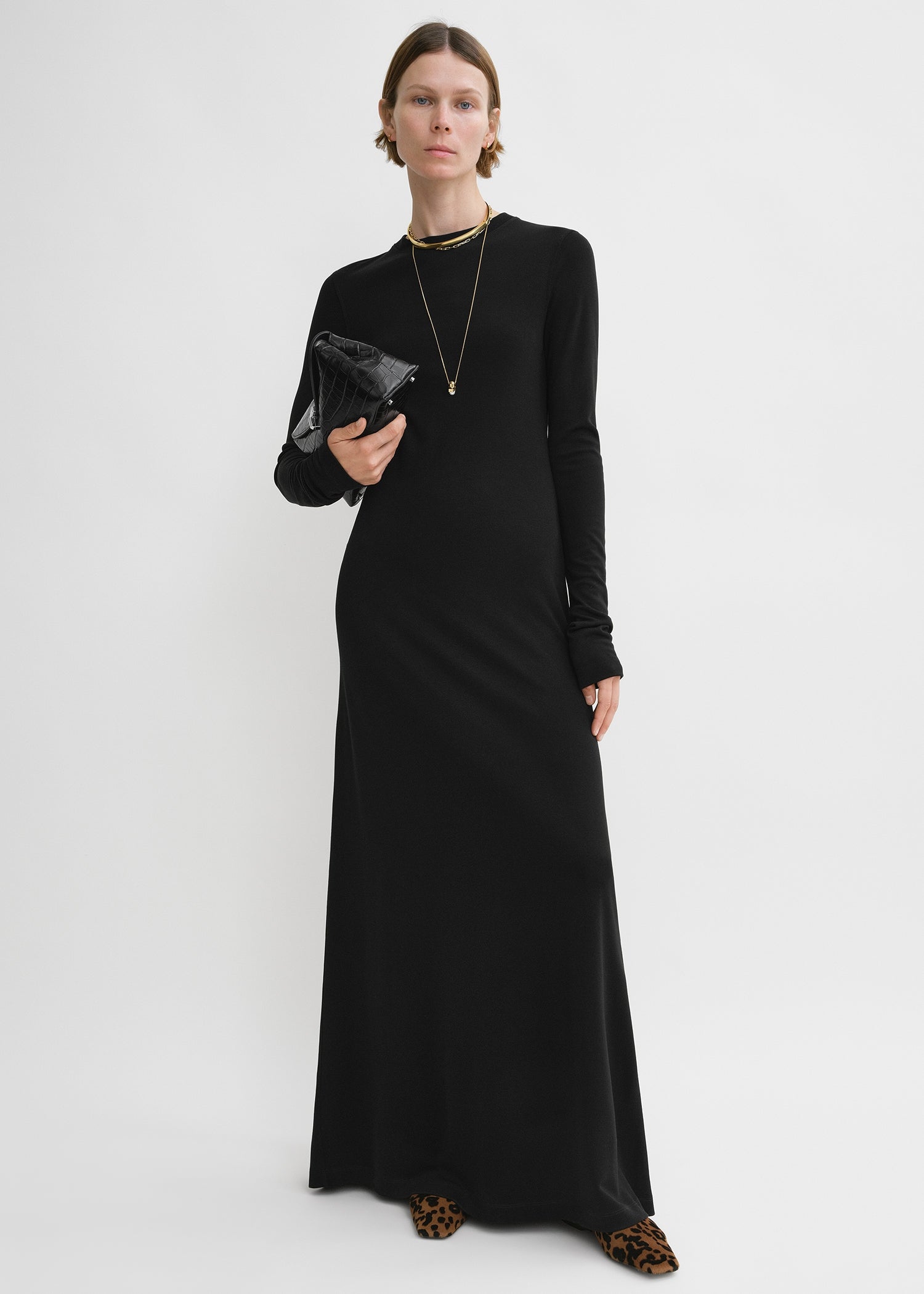 Long sleeve black jersey dress shop