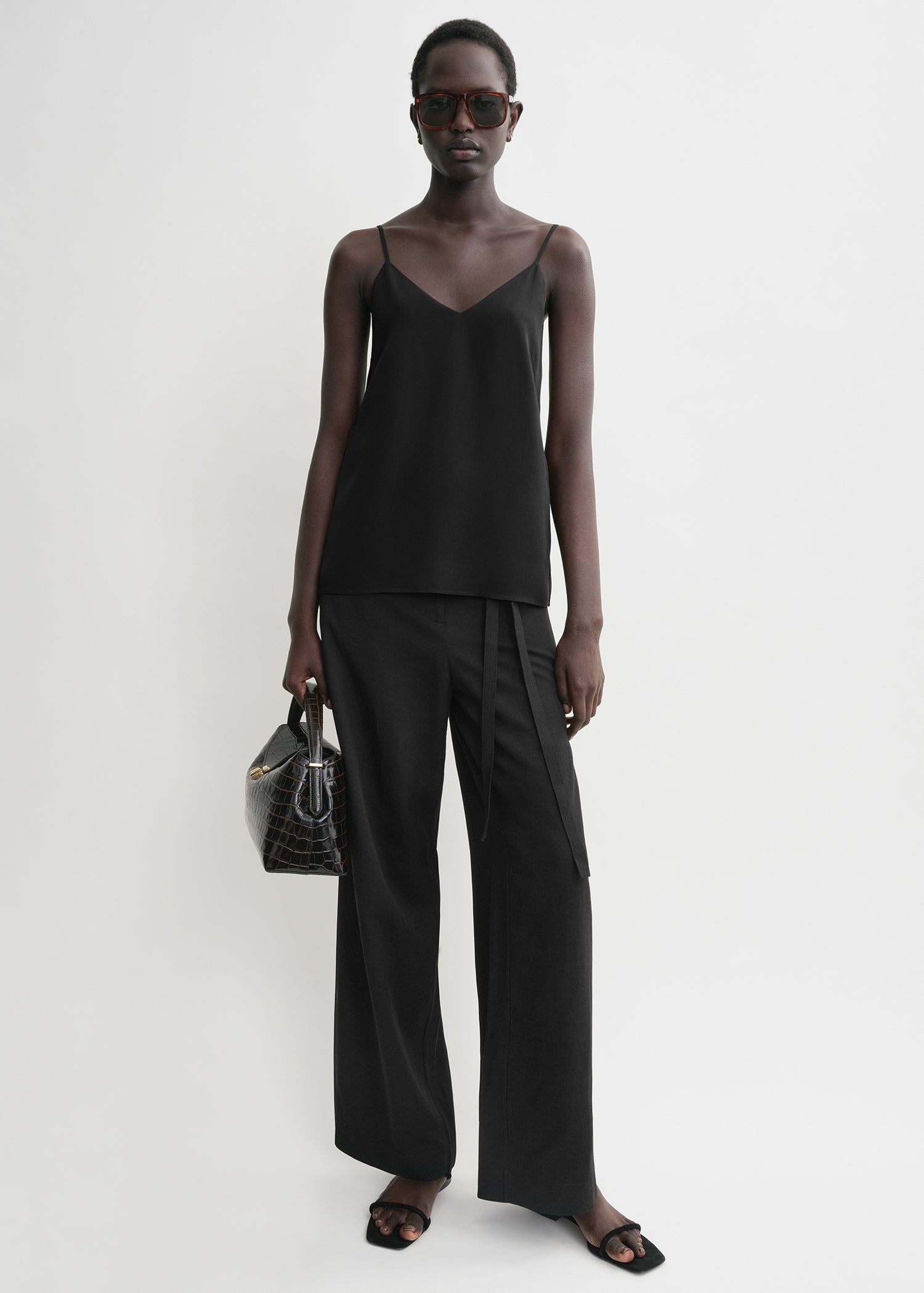 Satin cami black store