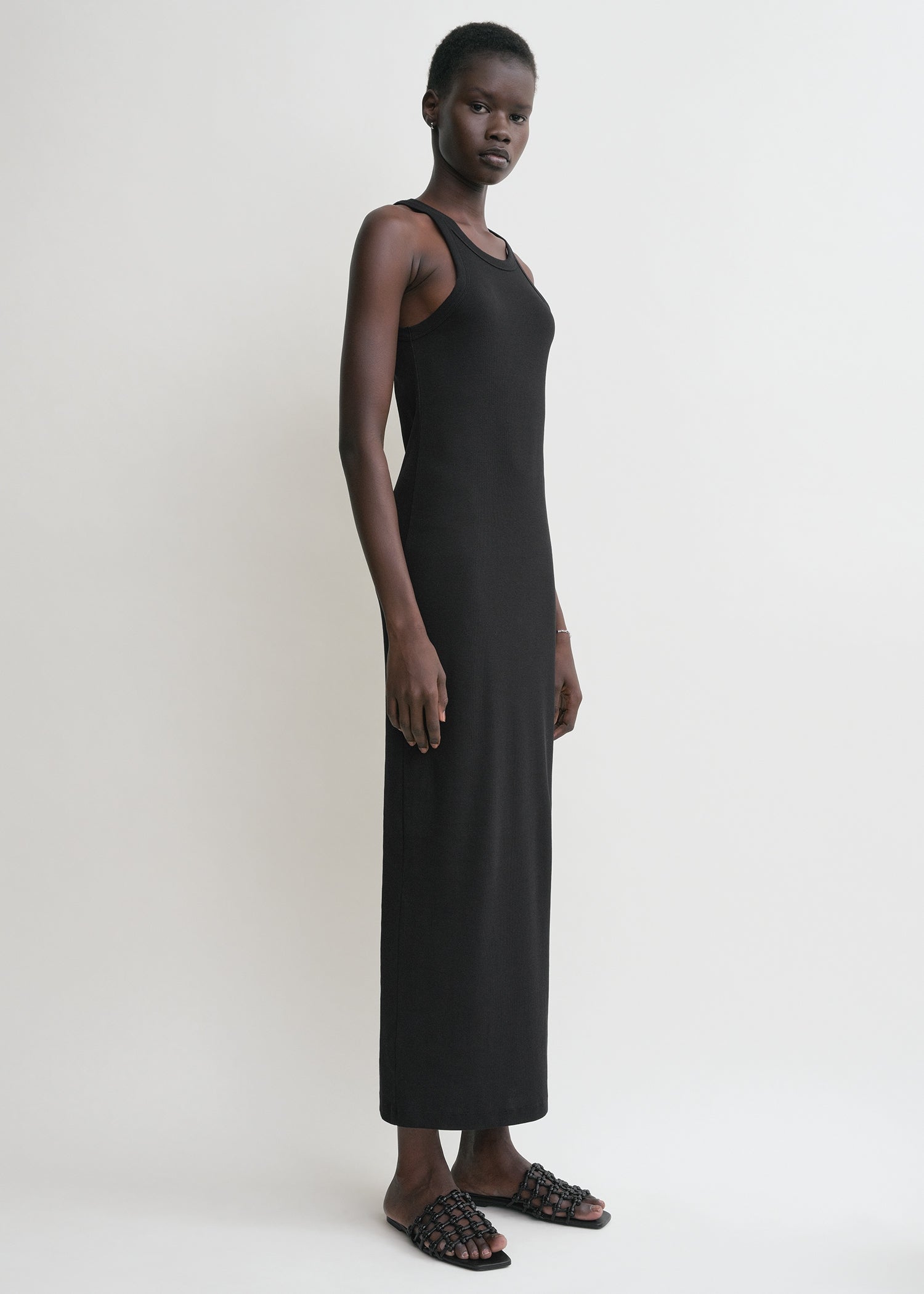 Curved rib tank dress black