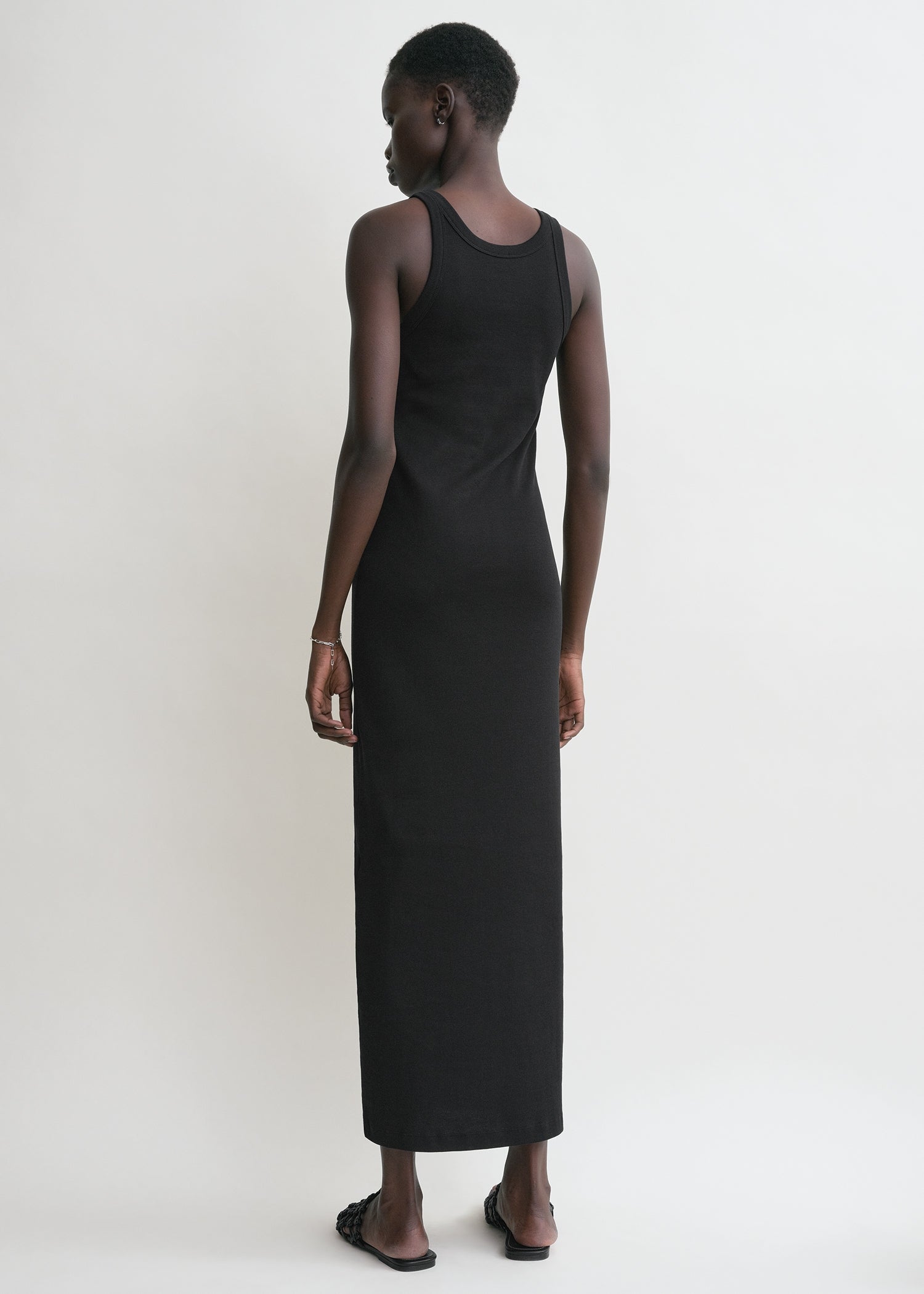 Curved rib tank dress black
