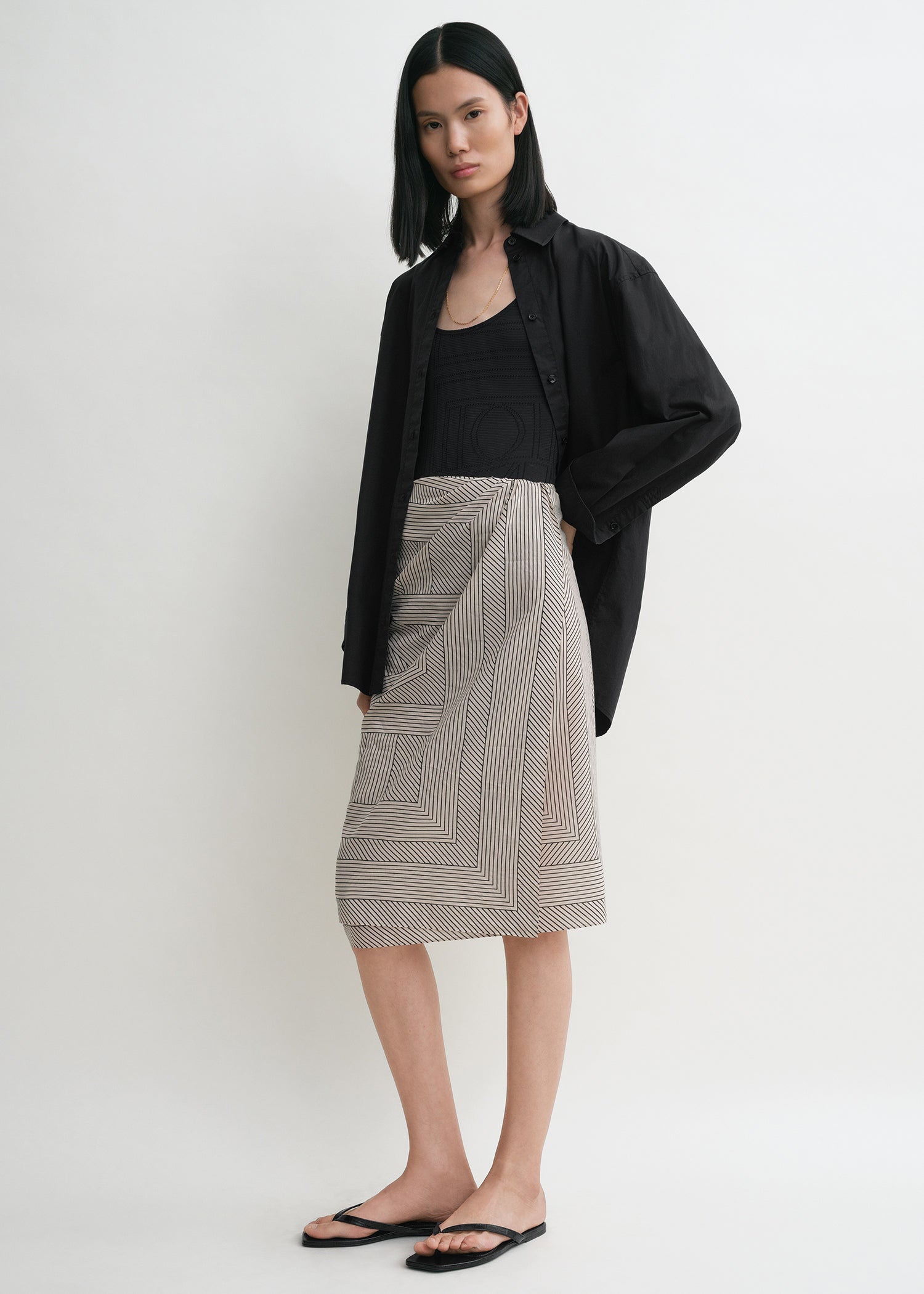 Striped monogram cotton silk sarong creme