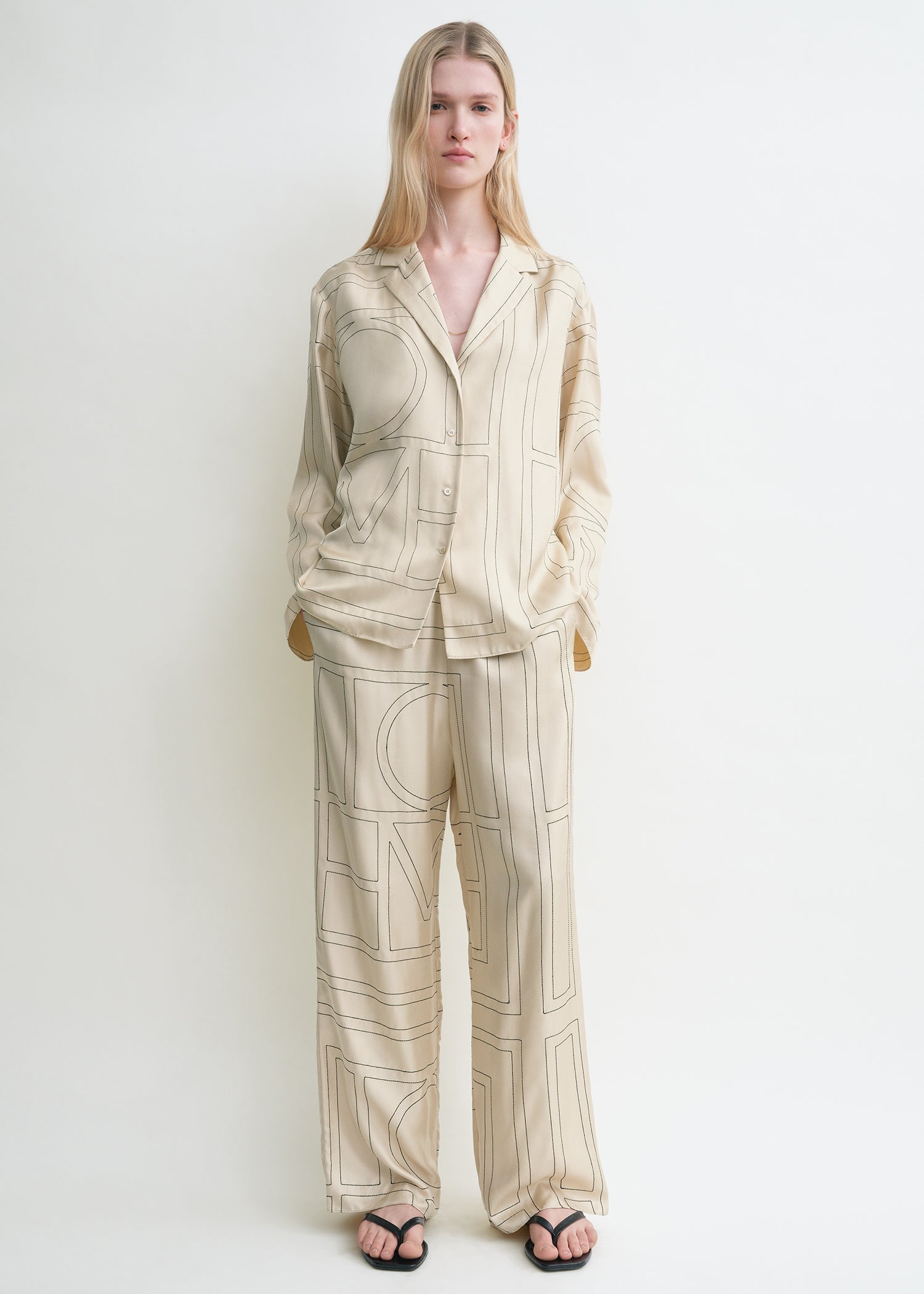 Monogram silk pj top ivory