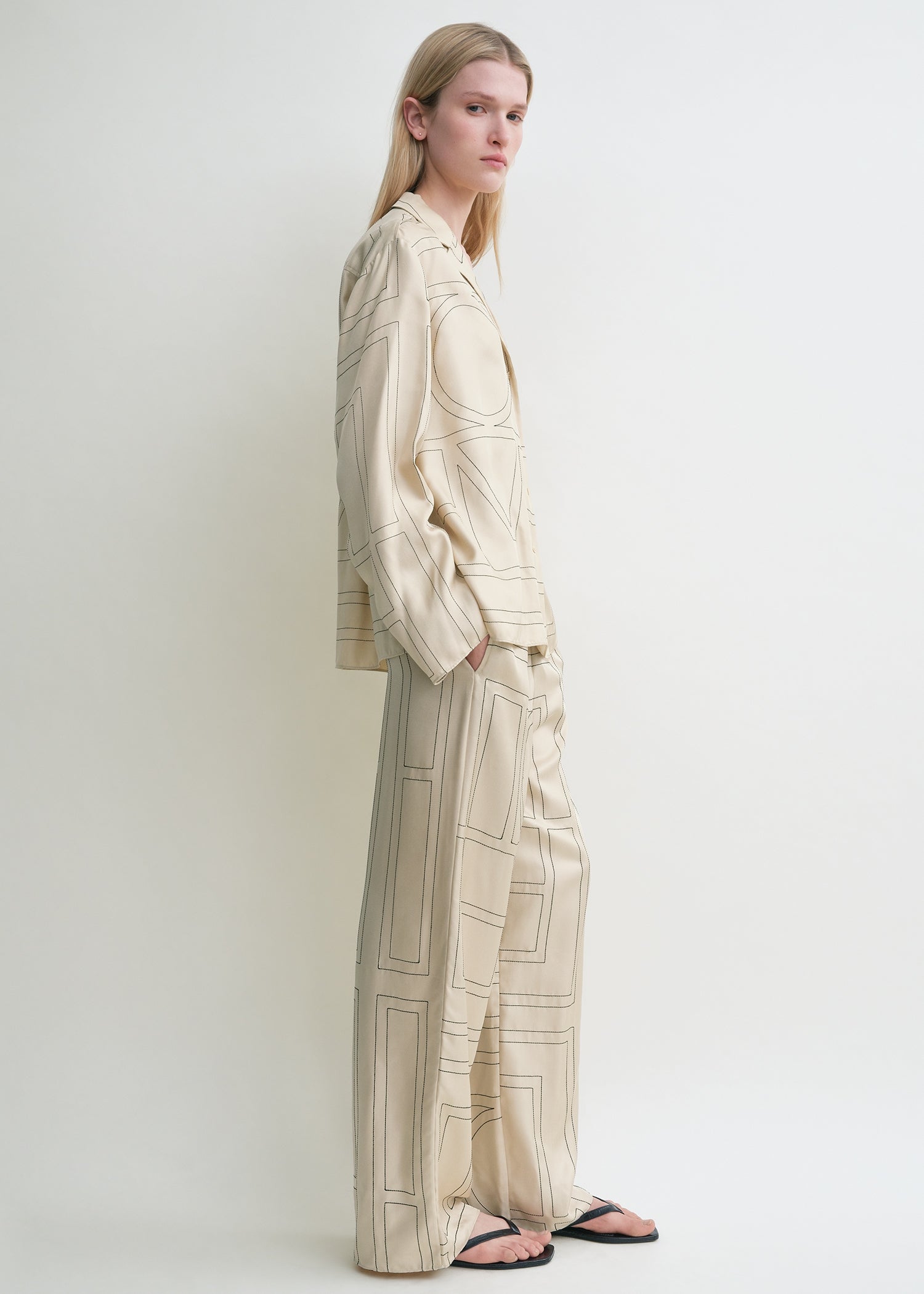 Monogram silk pj top ivory