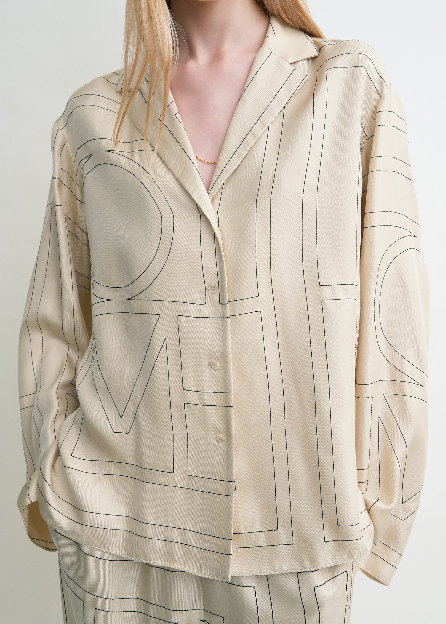 Monogram silk pj top ivory