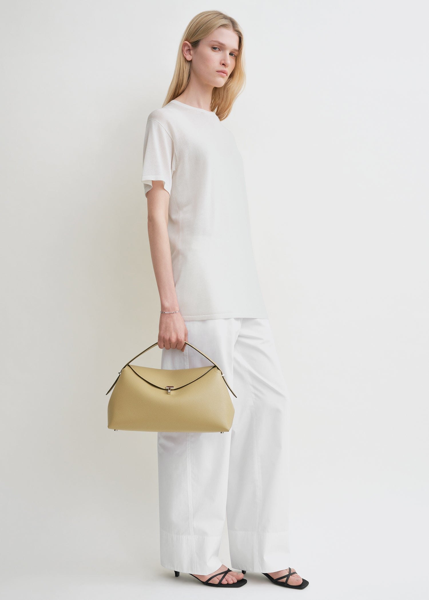 T-Lock grained-leather top handle desert