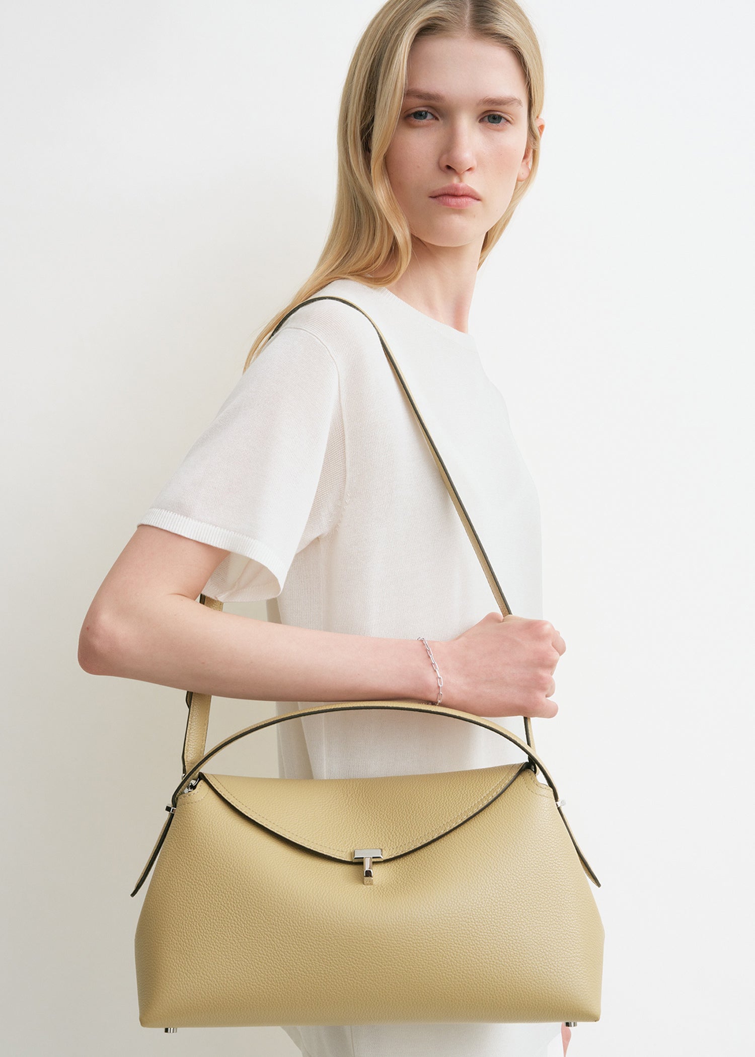 T-Lock grained-leather top handle desert