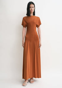 Knife-pleated jersey dress terracotta petite