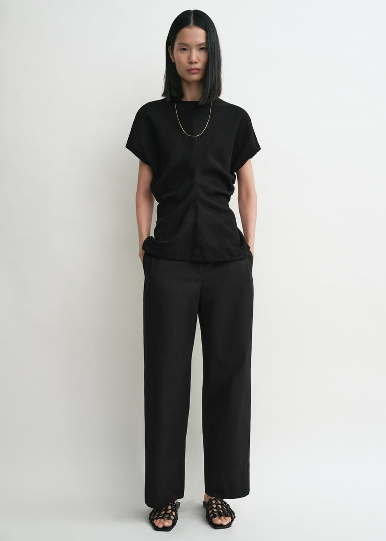 Slouch waist basketweave top black