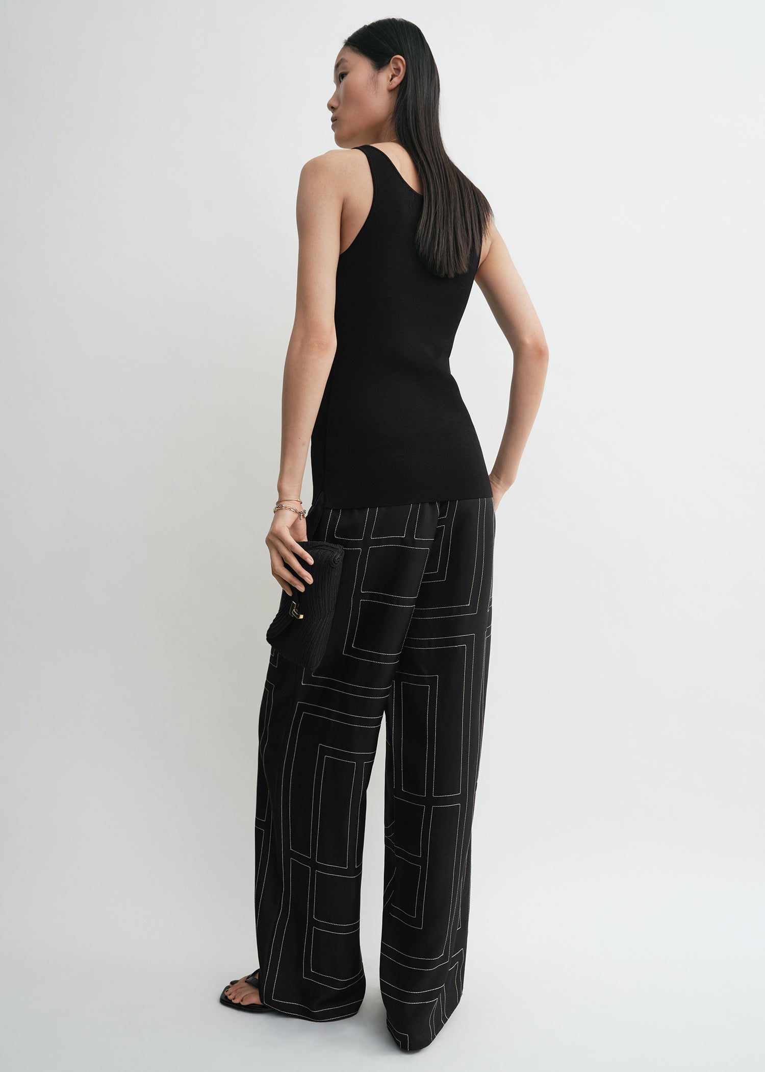 Monogram silk pj bottoms black