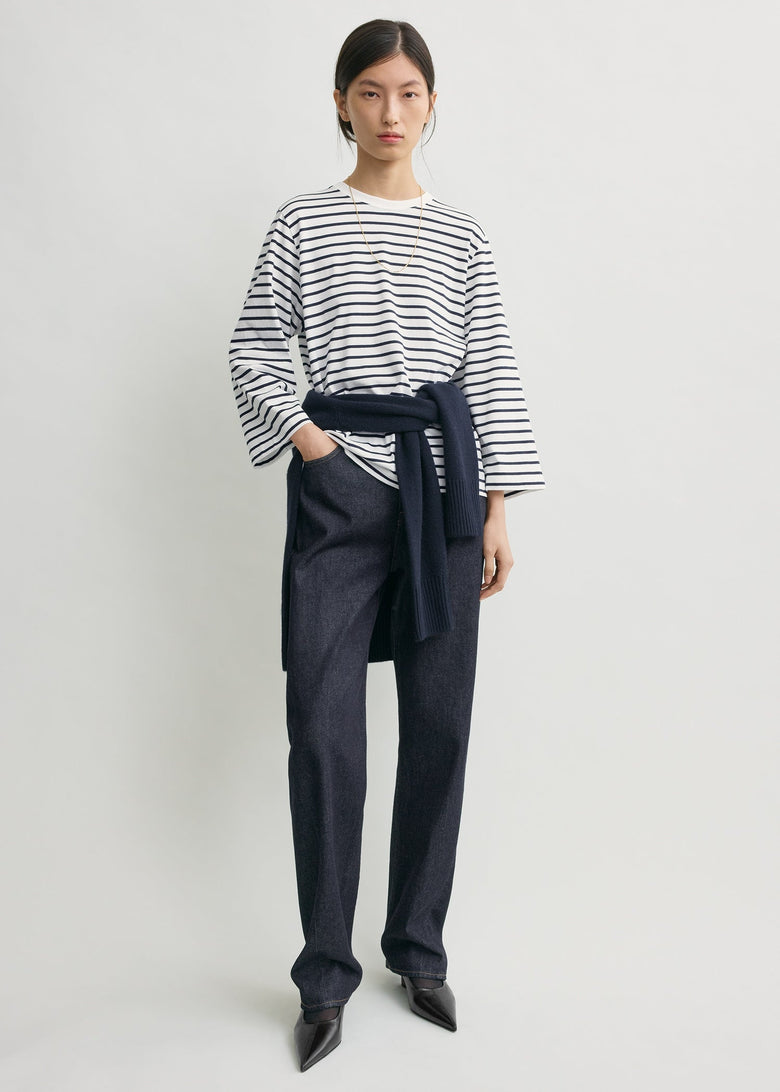 Striped wide-sleeve tee navy/white