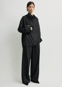 Funnel-neck flannel top black petite