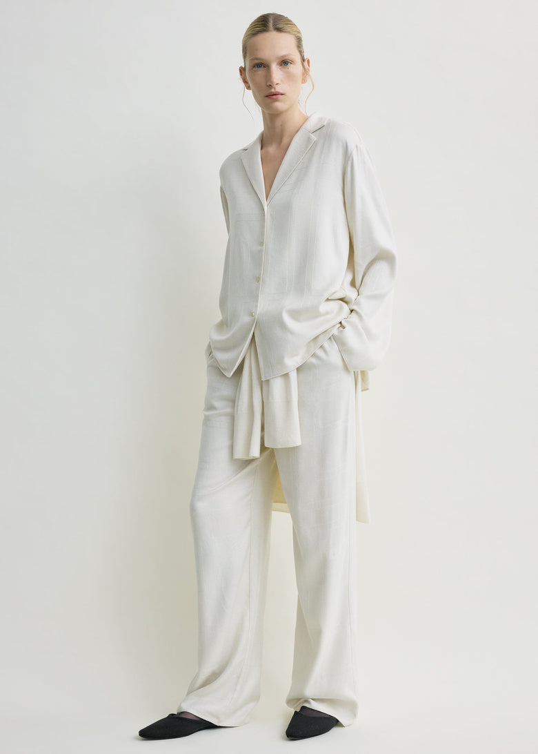 Monogram flannel pj top ecru