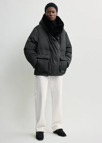 Cinched puffer jacket black