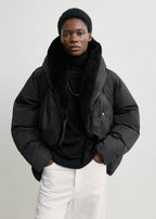Cinched puffer jacket black
