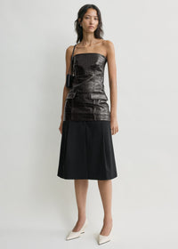 Strapless croco-embossed pocket top dark brown