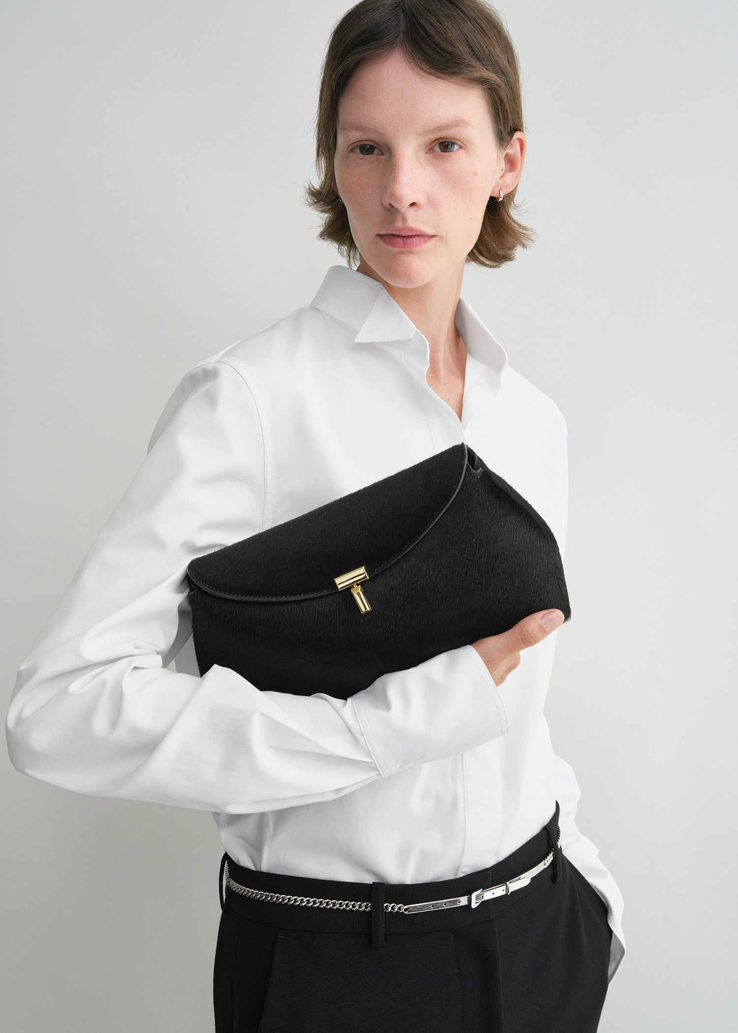 T-Lock pony hair clutch black